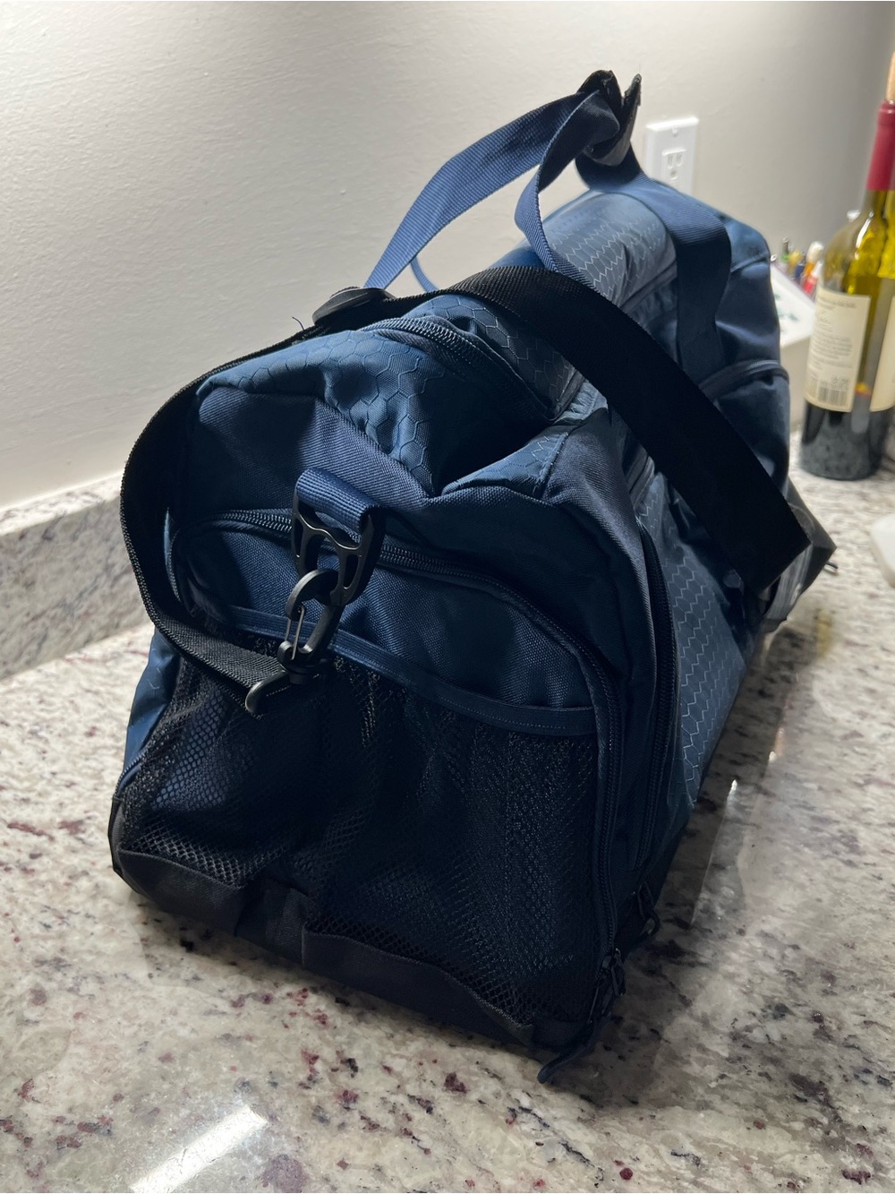 Navy Men's Duffel Bag with Shoulder Strap - Picture 2 of 4